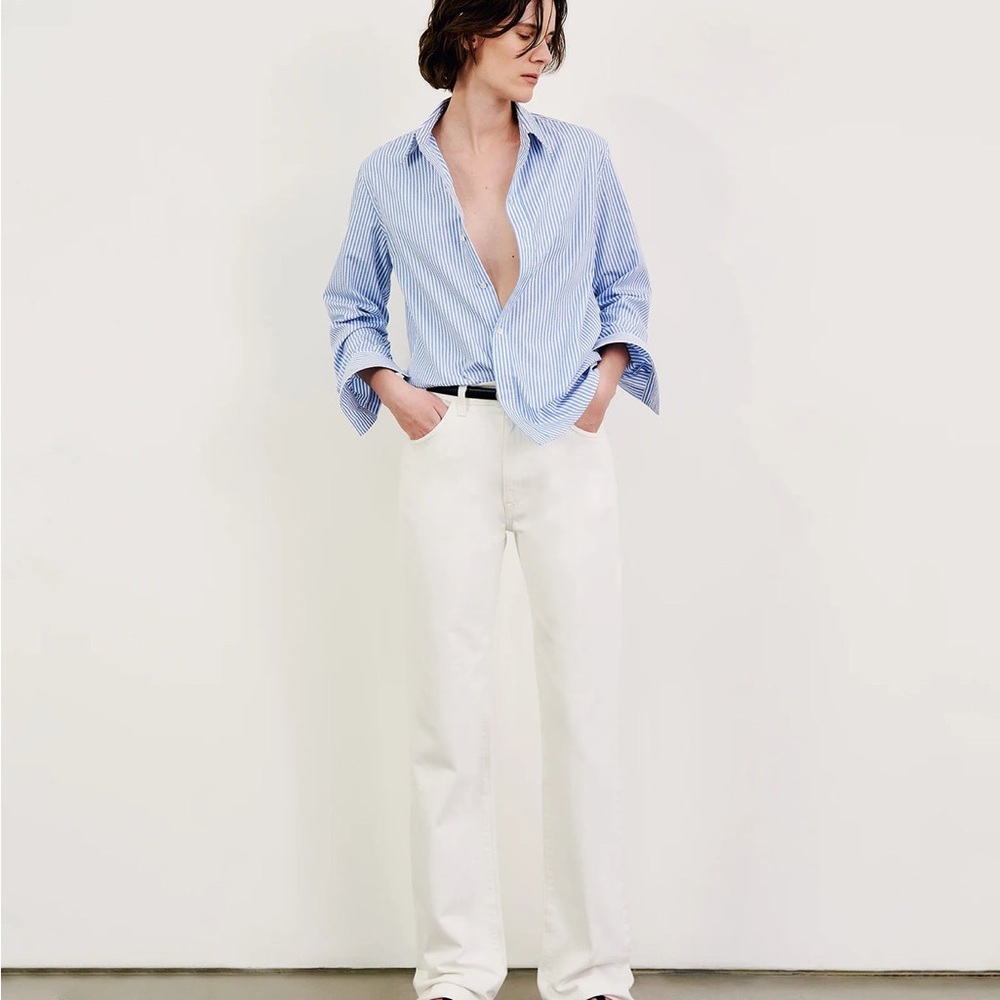 Nili Lotan *NEW* Raphael Blue & White Classic Striped Cotton Shirt